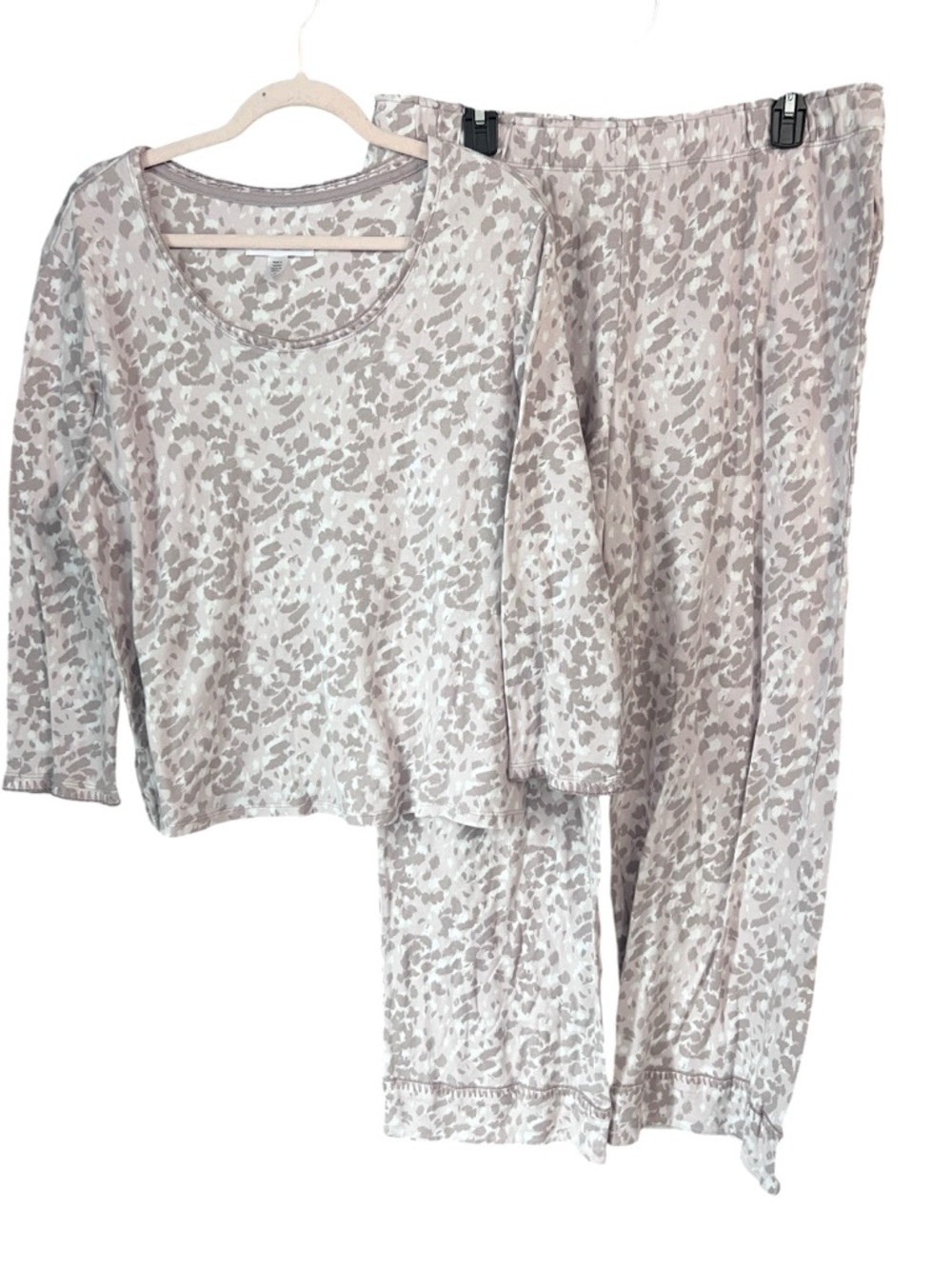Carole Hochman Pajama Set Large Beige Animal Print Cotton Lounge Sleepwear